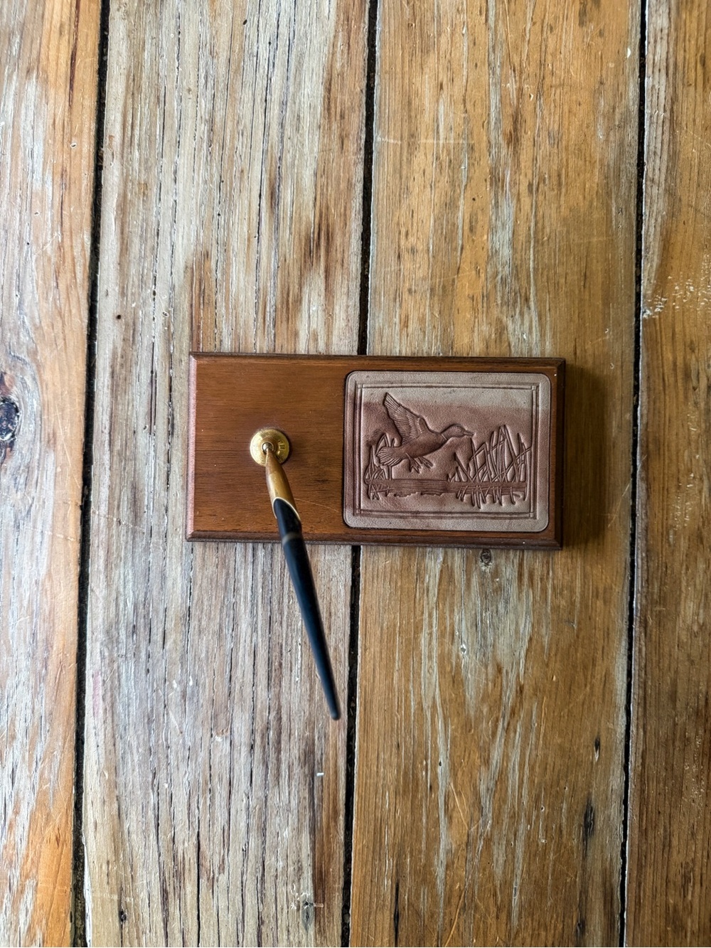 Wooden Pen Holder & Leather Duck